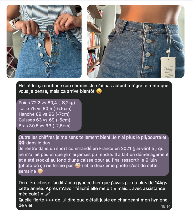 Témoignage client : avant/après avec perte de 8,2 kg et plusieurs centimètres perdus